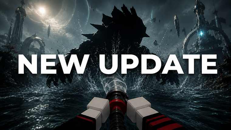 Dark event artwork of a spiked leviathan rising from a stormy sea between ruined towers, with an industrial drain nozzle in the foreground